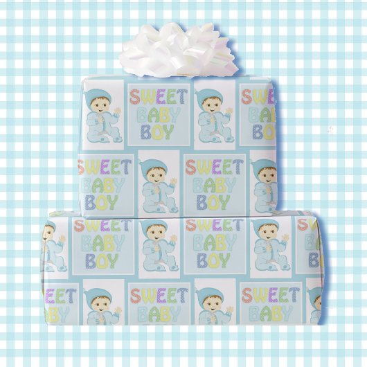 Sweet Baby Boy in Blauw Baby shower Schattige Past Cadeaupapier