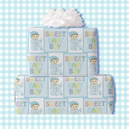 Sweet Baby Boy in Blauw Baby shower Schattige Past Cadeaupapier