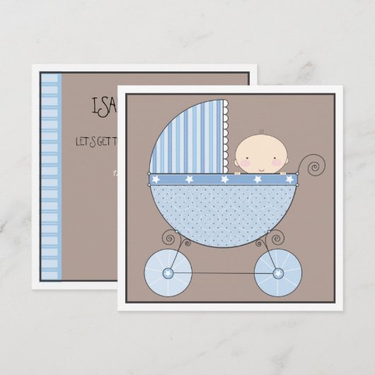 Sweet Baby Boy in Carriage Invitation Baby shower Kaart (Voorkant / Achterkant)