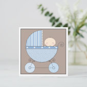 Sweet Baby Boy in Carriage Invitation Baby shower Kaart (Staand voorkant)