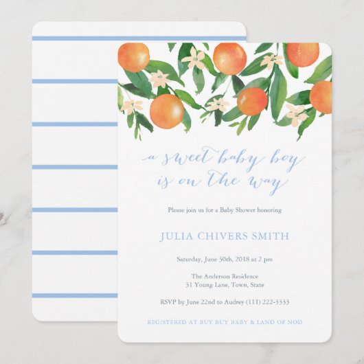 Sweet Baby Boy op weg naar Citron Baby shower Kaart (Voorkant / Achterkant)