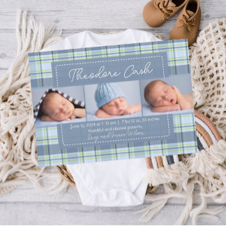 Sweet Baby Boy Plaid Baby Geboorte Aankondiging