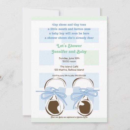 Sweet Baby Boy Saddle Shoe Shower Uitnodiging (Voorkant)