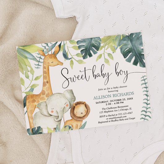 Sweet baby boy safari oerwoud dieren baby shower kaart