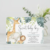 Sweet baby boy safari oerwoud dieren baby shower kaart (Staand voorkant)