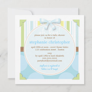 Sweet Baby Boy Stripes & Polka Dot Baby shower Kaart