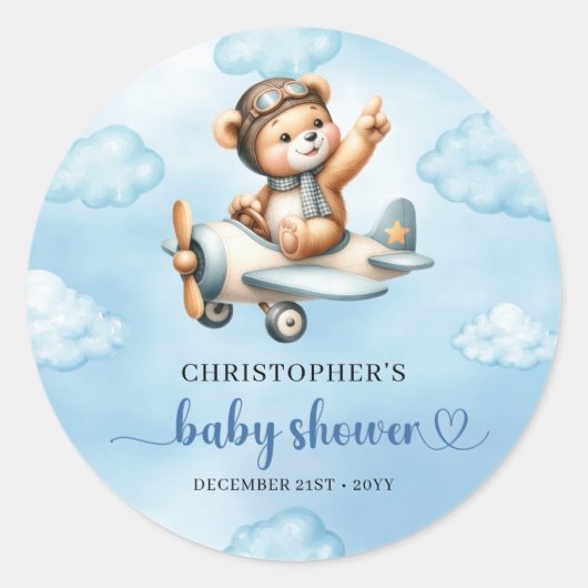 Sweet Baby Boy Teddy Aviator Blue Brown Sticker (Voorkant)