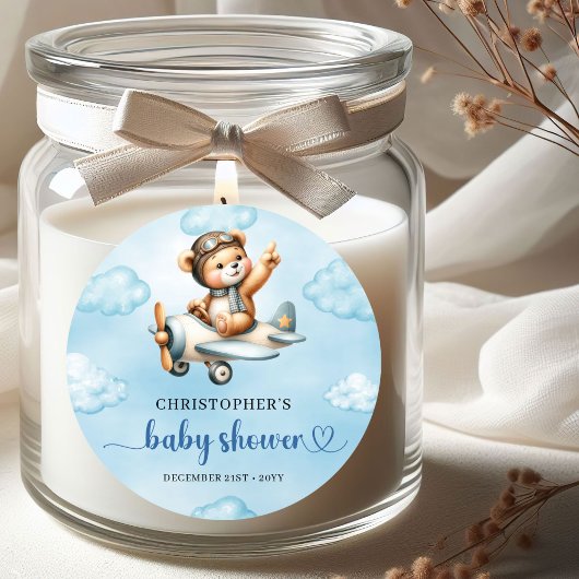 Sweet Baby Boy Teddy Aviator Blue Brown Sticker