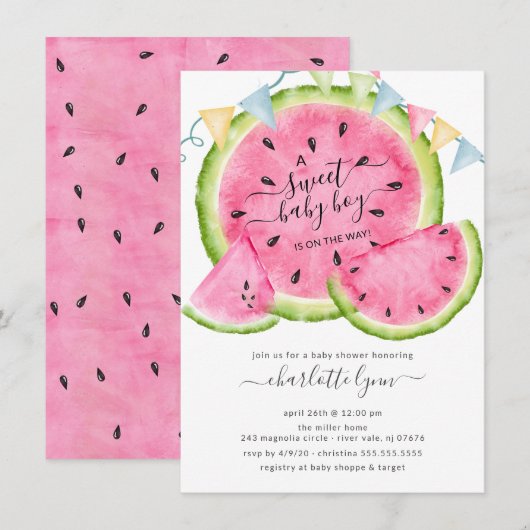 Sweet Baby Boy Watermelon Baby shower Invitation Kaart (Voorkant / Achterkant)