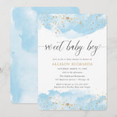 Sweet baby boy waterverf blauw gouden douche kaart (Voorkant / Achterkant)