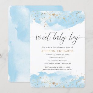 Sweet baby boy waterverf blauw gouden douche kaart