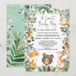 Sweet Baby Boy Woodland Forest Animals Baby shower Kaart