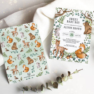 Sweet Baby Boy Woodland Forest Animals Shower Kaart