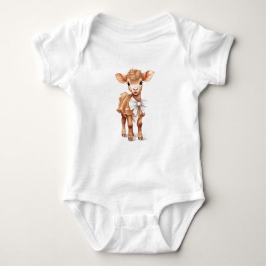 Sweet Baby Brown Koe Kalf in een strik Romper (Voorkant)