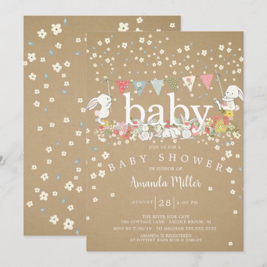 Sweet Baby Bunnies Neutraal Baby shower Kaart (Voorkant / Achterkant)