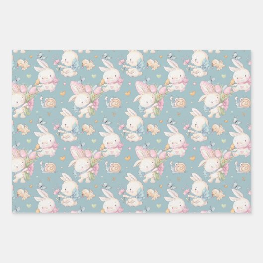 Sweet Baby Bunny 3 Giftwrap Geslacht Neutraal Inpakpapier Vel (Voorkant 3)