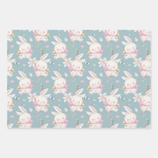 Sweet Baby Bunny 3 Giftwrap Geslacht Neutraal Inpakpapier Vel (Voorkant)