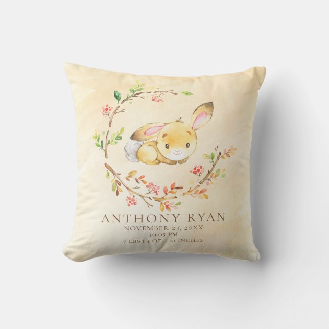 Sweet Baby Bunny Baby Birth Stats Pillow Kussen (Voorkant)