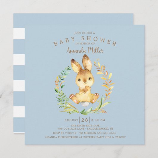 Sweet Baby Bunny Boys Baby shower Kaart (Voorkant / Achterkant)