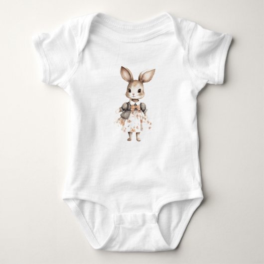 Sweet Baby Bunny Rabbit Het dragen van een jurk Romper (Voorkant)