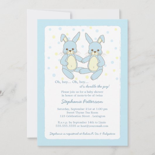 Sweet Baby Bunny Twin Boys Baby shower Uitnodiging (Voorkant)