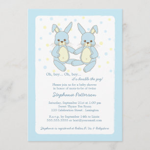 Sweet Baby Bunny Twin Boys Baby shower Uitnodiging