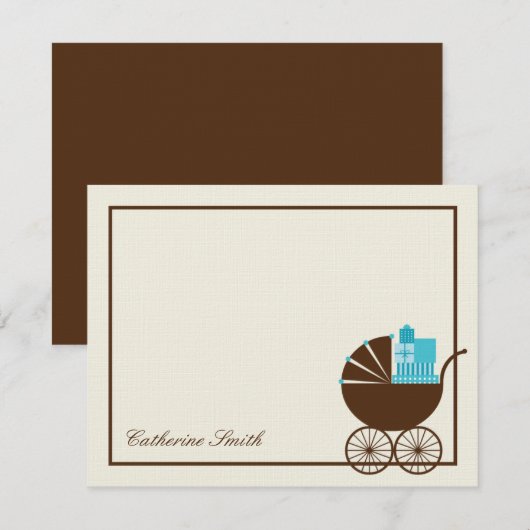 Sweet Baby Carriage Baby Hartelijk dank - Blauw Notitiekaartje (Voorkant / Achterkant)