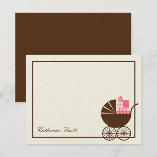 Sweet Baby Carriage Baby Hartelijk dank - Roze Notitiekaartje (Voorkant / Achterkant)