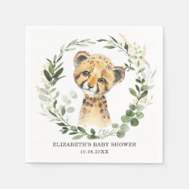 Sweet Baby Cheetah Botanical Greenery Gold Shower Servet