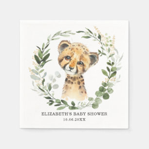 Sweet Baby Cheetah Botanical Greenery Gold Shower Servet