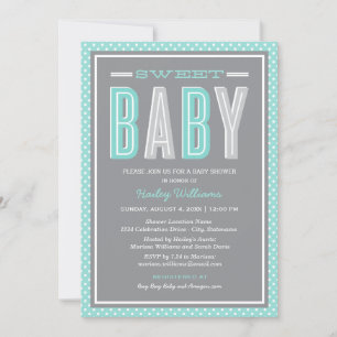 Sweet Baby Chic Type Aqua Blue Grey Baby shower Kaart