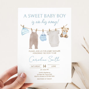 Sweet Baby Clothesline Baby shower Kaart