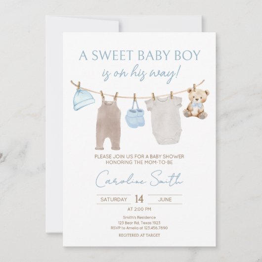 Sweet Baby Clothesline Baby shower Kaart (Voorkant)