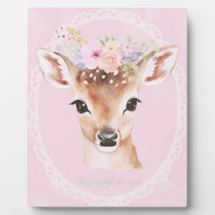 Sweet Baby Deer met Bloemenkroon roze kinderkame Fotoplaat