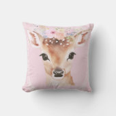 Sweet Baby Deer met Bloemenkroon | roze kinderkame Kussen (Voorkant)