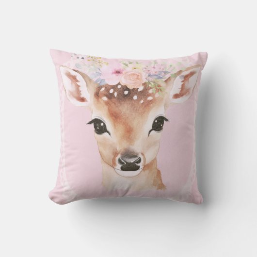Sweet Baby Deer met Bloemenkroon | roze kinderkame Kussen (Voorkant)