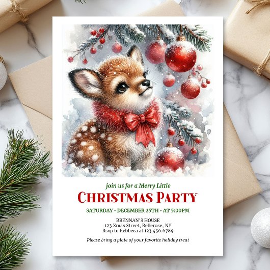 Sweet baby deer watercolor Christmas invite digita Kaart