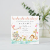 Sweet Baby Dieren Parade Baby shower Uitnodiging (Staand voorkant)
