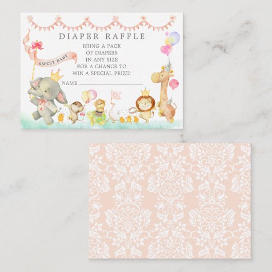 Sweet Baby Dieren Parade Luier Raffle Ticket Informatiekaartje (Voorkant / Achterkant)