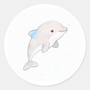 Sweet Baby Dolphin Waterverf Illustratie Sticker