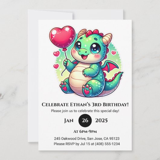 Sweet Baby Dragon met Hartballon Verjaardag Kaart (Voorkant)