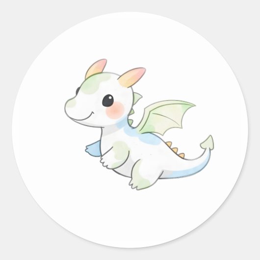 Sweet Baby Dragon Waterverf Illustratie Sticker (Voorkant)