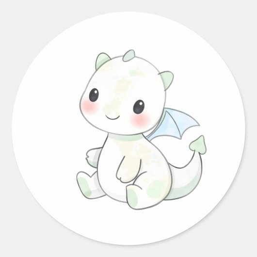 Sweet Baby Dragon Waterverf Illustratie Sticker (Voorkant)
