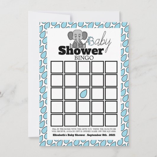 Sweet Baby Elephant, Baby shower Bingo (Voorkant)