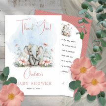 Sweet Baby Elephant Girl Floral Pink Baby shower
