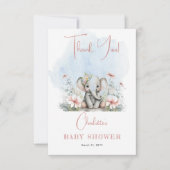 Sweet Baby Elephant Girl Floral Pink Baby shower Bedankkaart (Voorkant)