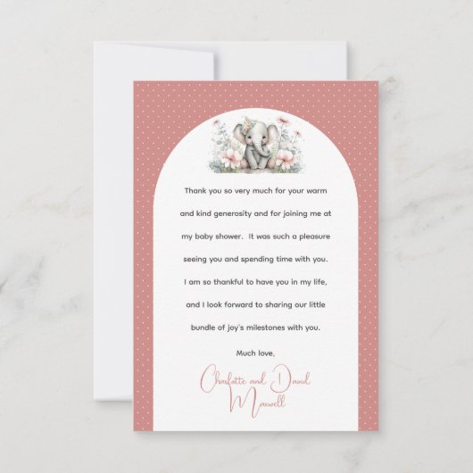 Sweet Baby Elephant Girl Floral Pink Baby shower Bedankkaart (Achterkant)