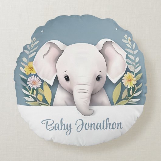Sweet Baby Elephant Rond Kussen (Voorkant)