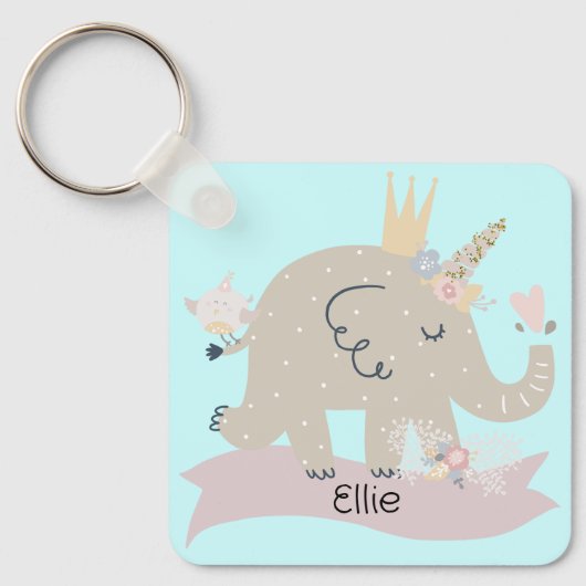 Sweet Baby Elephant Unicorn - Aangepaste naam Sleutelhanger (Voorkant)