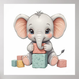 Sweet Baby Elephant Wall Art – Nursery Poster 